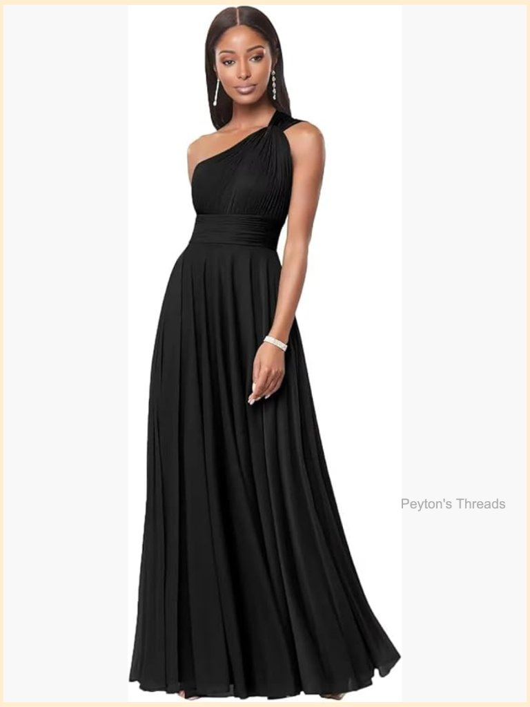 One Shoulder Ruched Long Formal Dress With Pockets